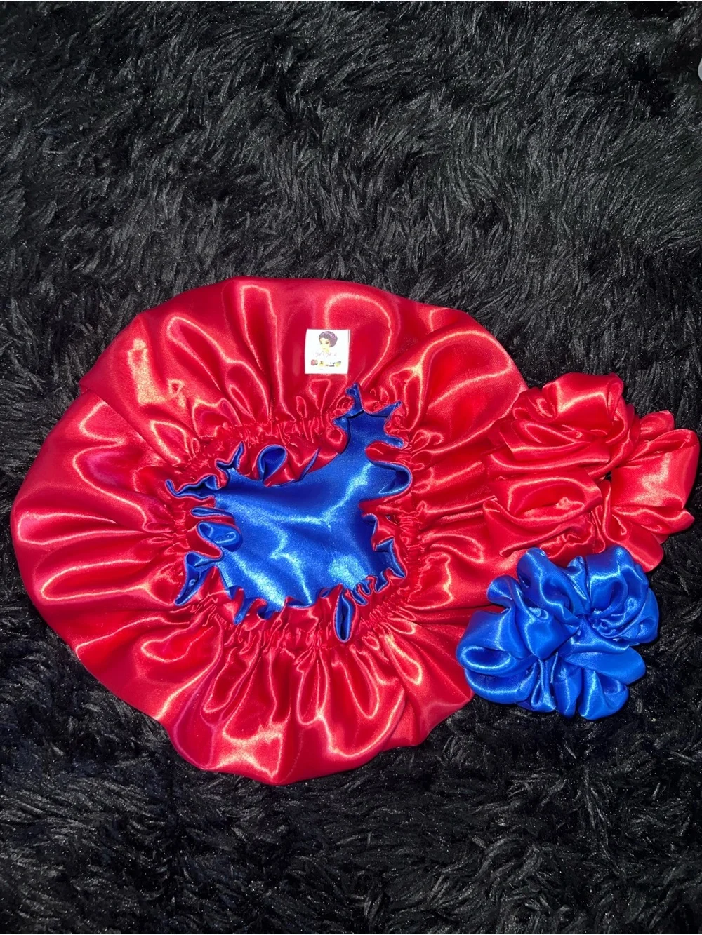 Reversible Satin Bonnet Set in Red and Royal Blue